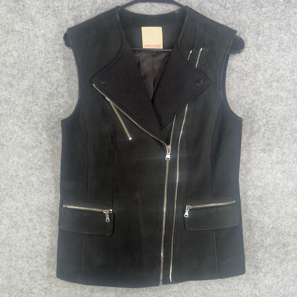 Rebecca Taylor Fur Trim Moto Vest Wool/Lamb Shearling Blend In Black Woman's S